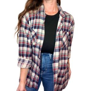 Dickies Red Grey Navy Blue Plaid Button-down Long-sleeve Shirt Top Men’s Large